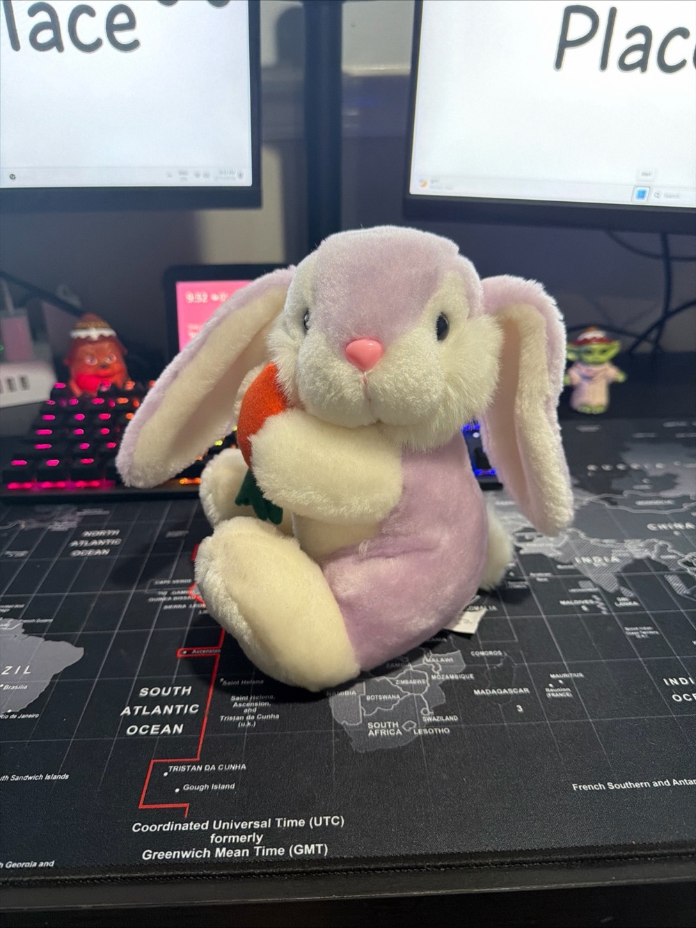 Plush Lavender Bunny Holding Carrot Stuffed Animal - Soft Small Pet Toy